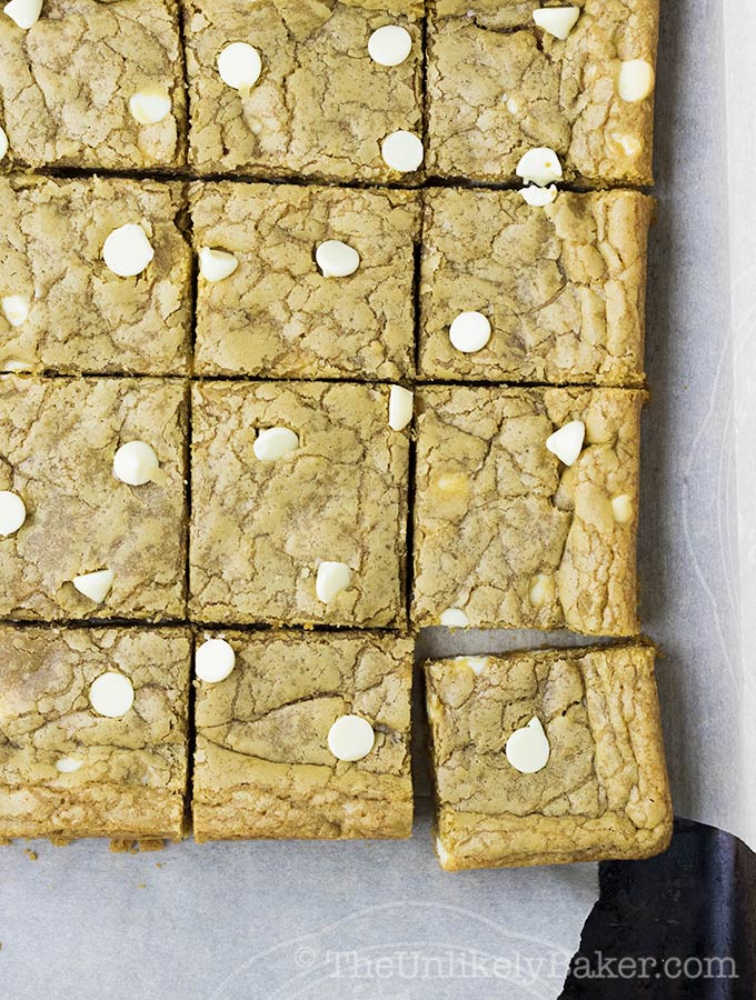Soft and Chewy Cookie Butter Blondies with White Chocolate Chips