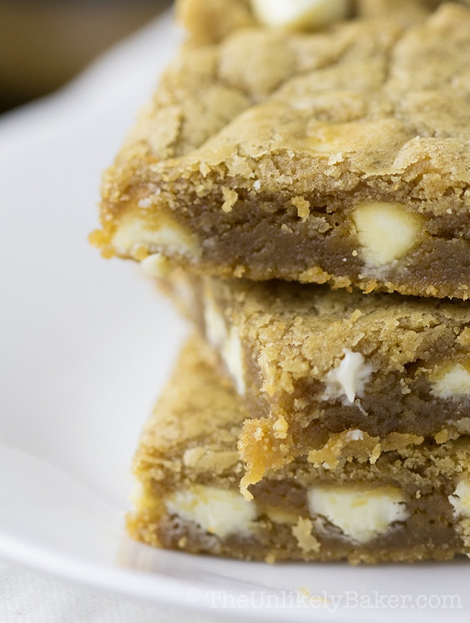 Soft and Chewy Cookie Butter Blondies with White Chocolate Chips
