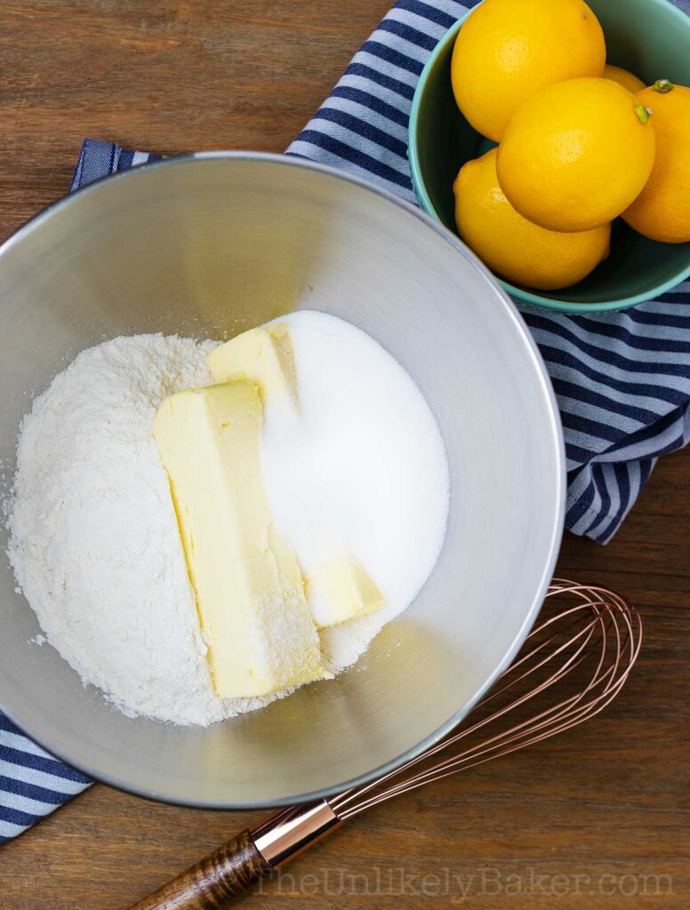 Butter, flour, sugar and salt in a bowl