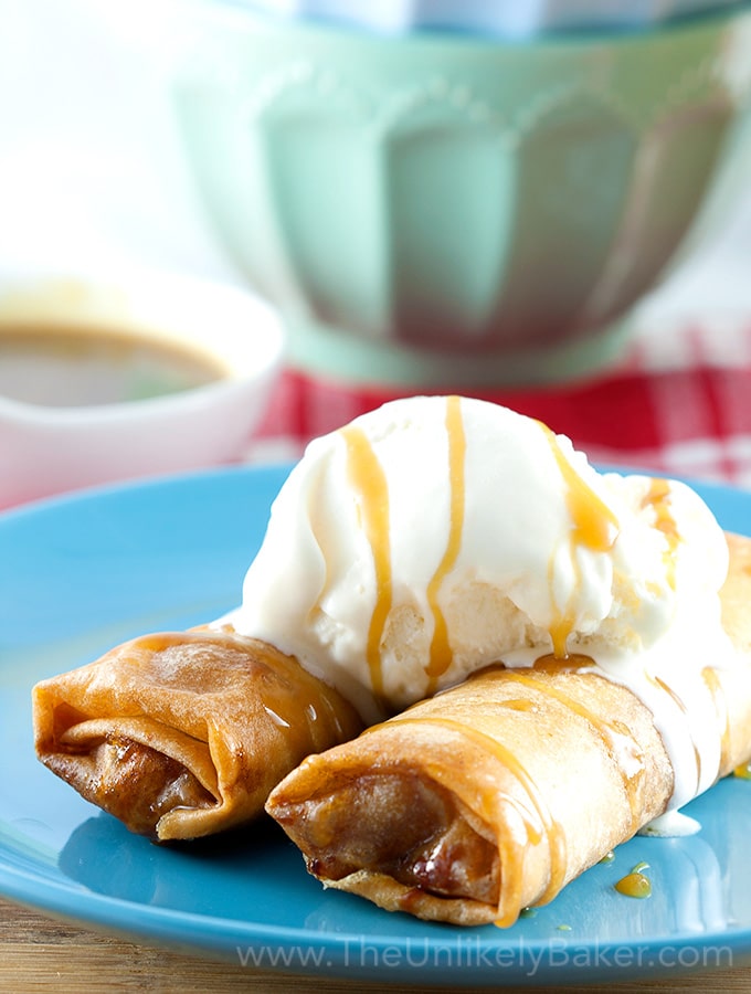 Turon (Filipino Banana Lumpia) with Salted Caramel Sauce - The Unlikely ...