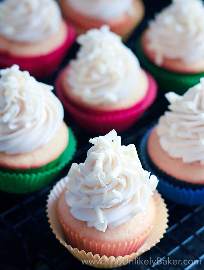 White Chocolate Cupcakes with Raspberry Filling