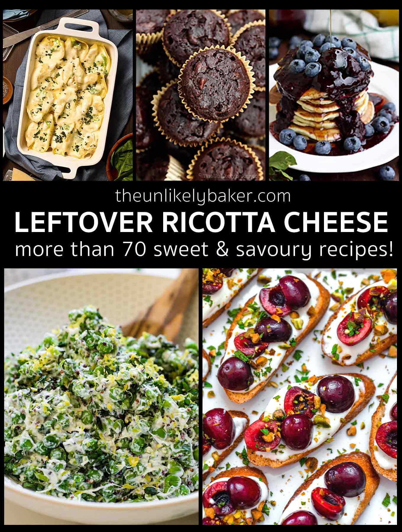 Photo collage - leftover ricotta cheese recipes.