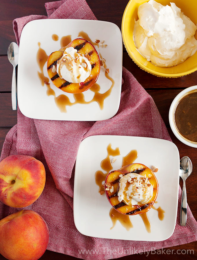 Grilled Peaches with Mascarpone Cream - The Unlikely Baker®