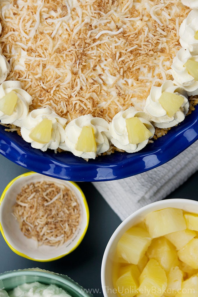 No Bake Pineapple Coconut Cream Pie - The Unlikely Baker®