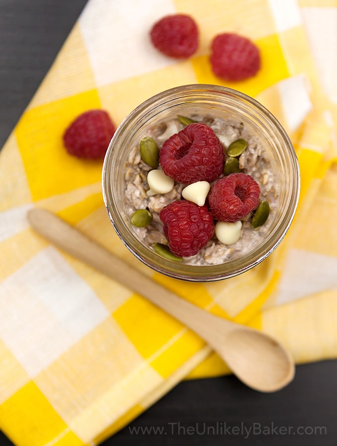 Raspberry White Chocolate Overnight Oats - The Unlikely Baker®