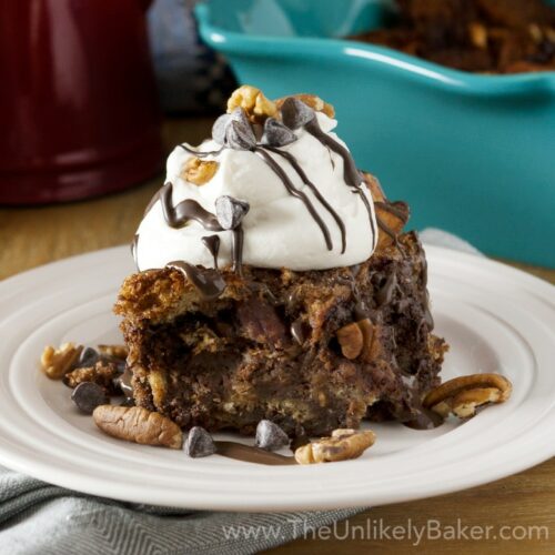 Chocolate Kahlua Bread Pudding with Pecans and Chocolate Chips