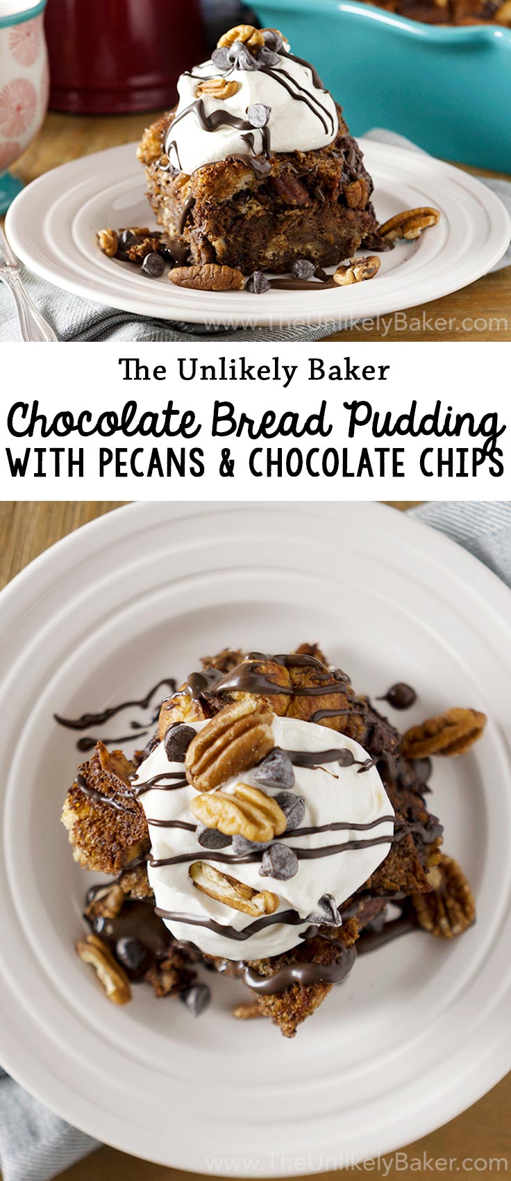 Chocolate Kahlua Bread Pudding with Pecans and Chocolate Chips The