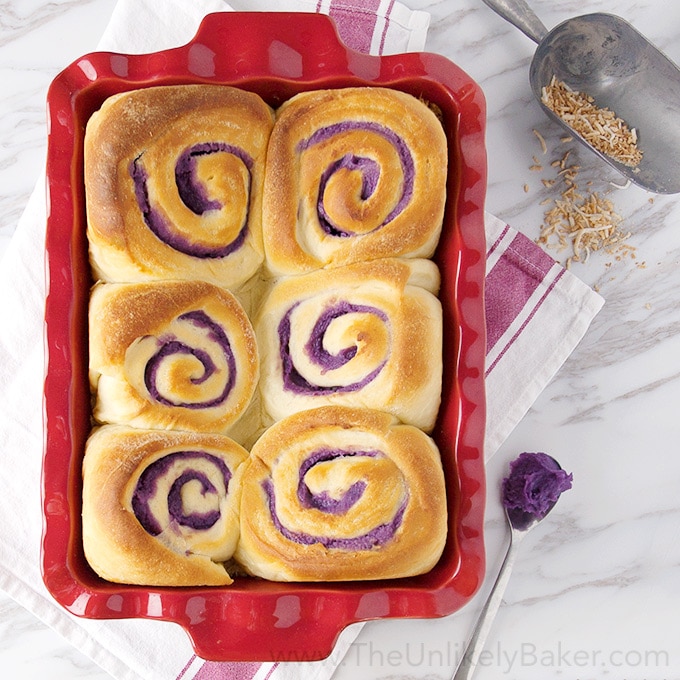 Ube Bread Rolls with Toasted Coconut The Unlikely Baker
