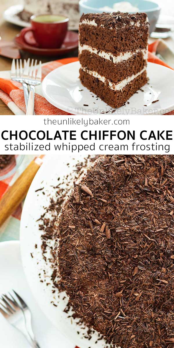 Chocolate Chiffon Cake with Whipped Cream Frosting The Unlikely Baker®