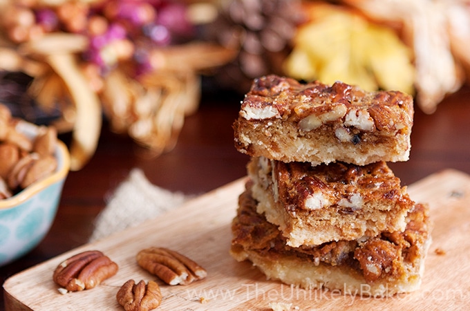 Bourbon Pecan Pie Bars with Shortbread Crust  The Unlikely Baker