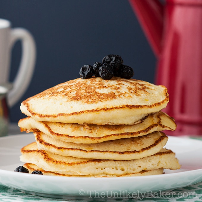 Light Fluffy Lemon Ricotta Pancakes - The Unlikely Baker®