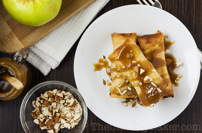 Baked Apple Turon with Salted Caramel Sauce