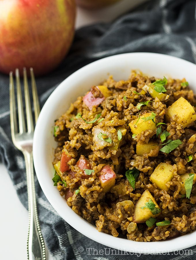 Apple Bulgur Pilaf with Turkey and Walnuts