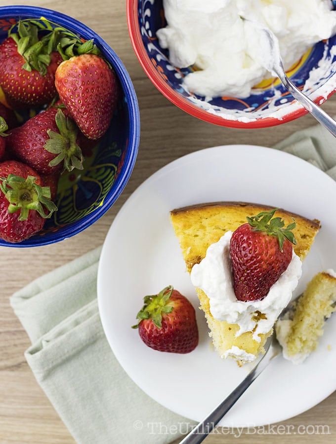 Easy Yogurt Cake with Strawberries and Cream