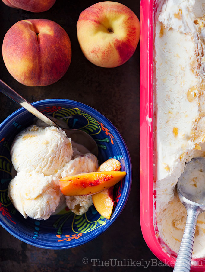 Homemade Bourbon Peach Ice Cream (No-Churn!)