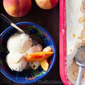 Homemade Bourbon Peach Ice Cream (No-Churn!)
