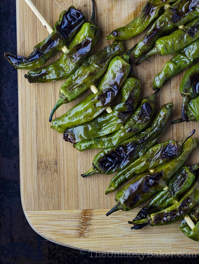 Grilled Shishito Peppers - The Unlikely Baker®