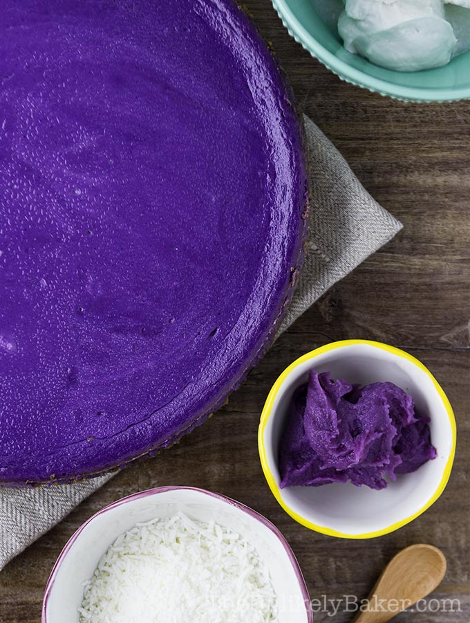 Ube Cheesecake with Coconut Cookie Crust and Coconut Whipped Cream (Video)