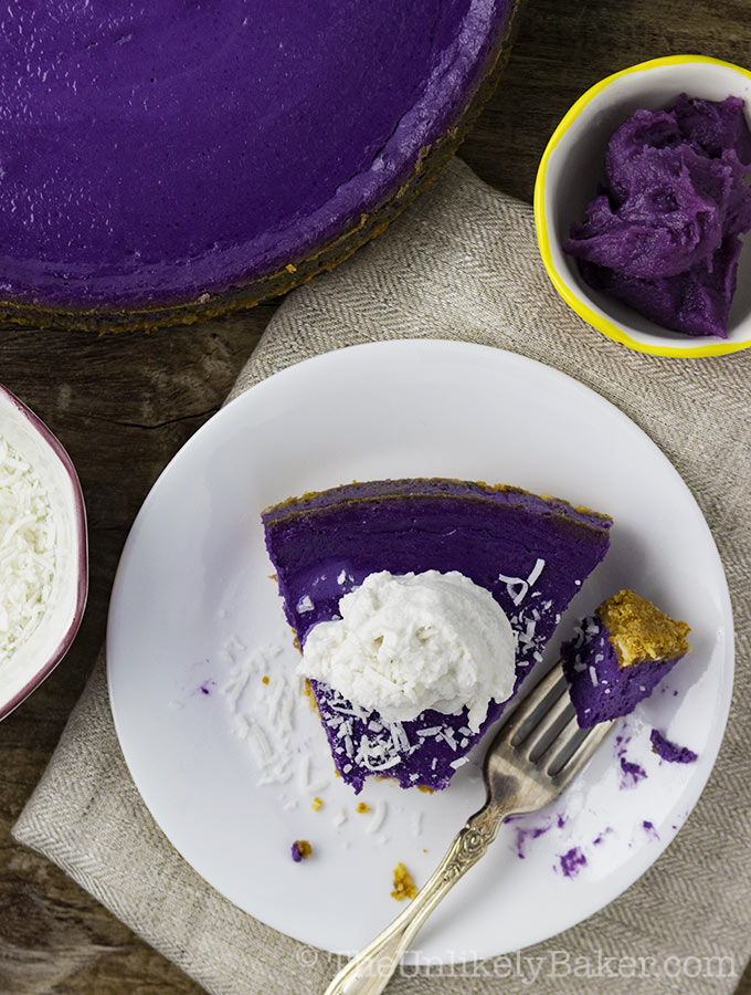 Ube Cheesecake with Coconut Cookie Crust and Coconut Whipped Cream (Video)