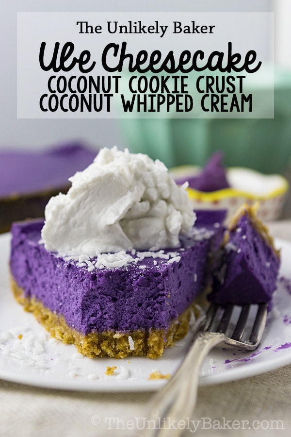 Ube Cheesecake with Coconut Cookie Crust and Coconut Whipped Cream (Video)