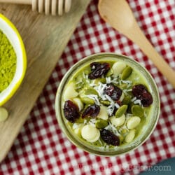 Matcha Overnight Oats with Chia and White Chocolate Chips