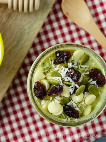 Matcha Overnight Oats with Chia and White Chocolate Chips