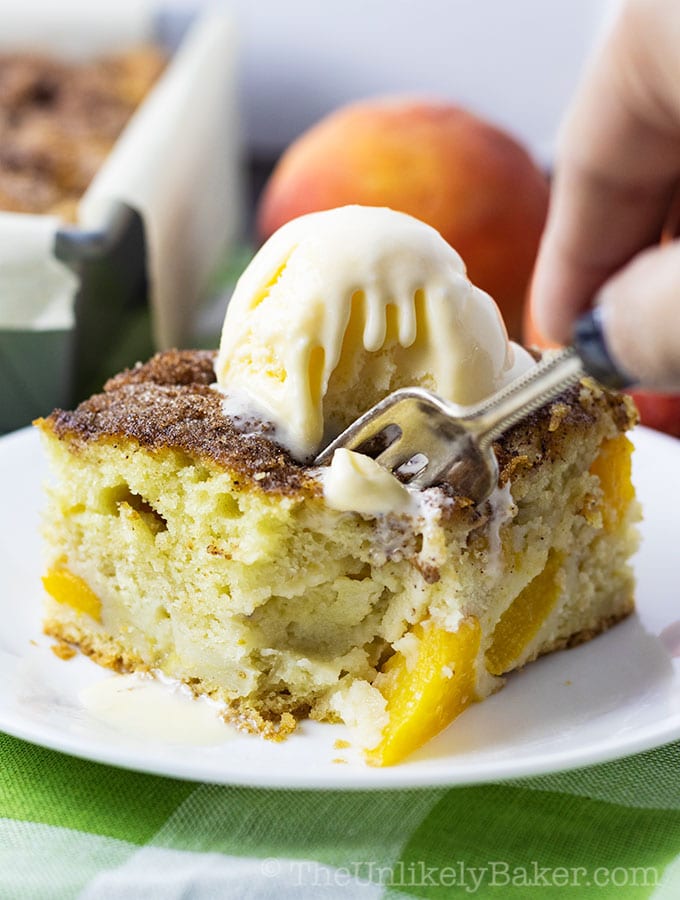 Sour Cream Peach Cake - Made with Fresh Peaches!