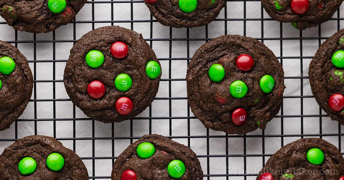 Mint M&M Double Chocolate Chip Cookies - Dancing Through the Rain