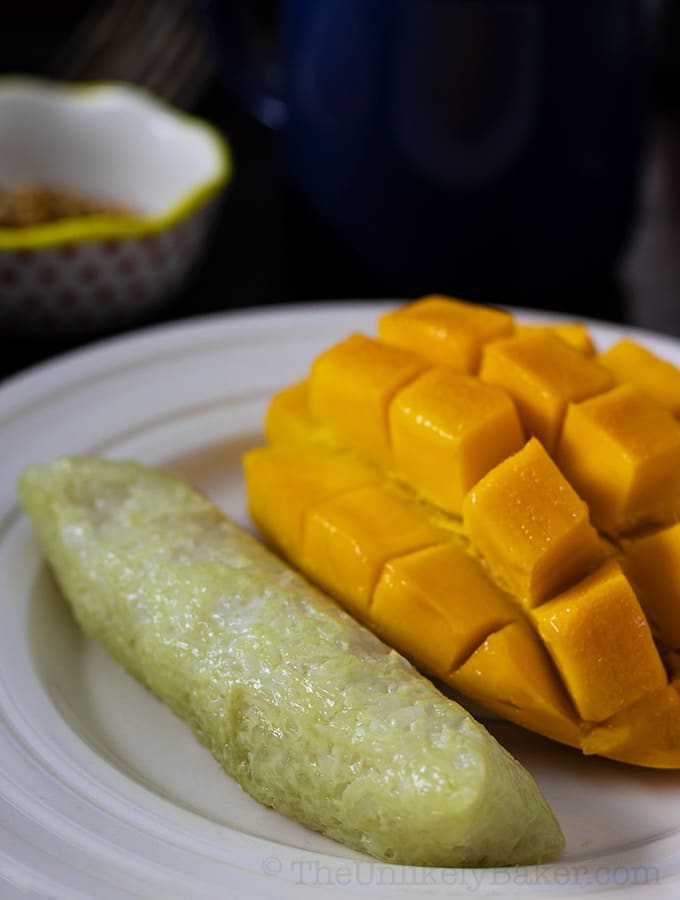 Filipino rice cake with mango.