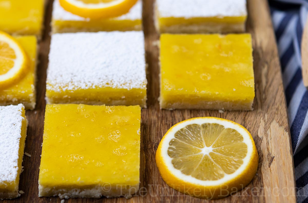 Lemon bars made with Meyer lemons.