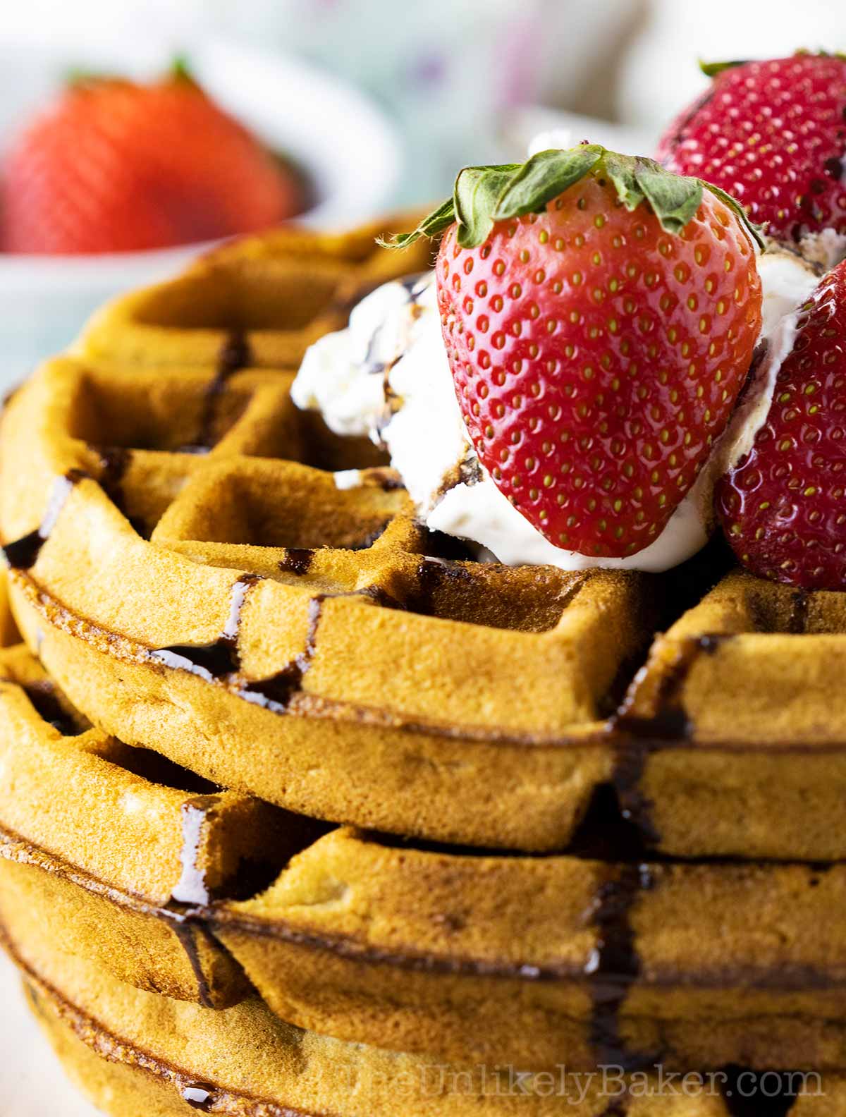 Stack of Strawberry Belgian Waffles