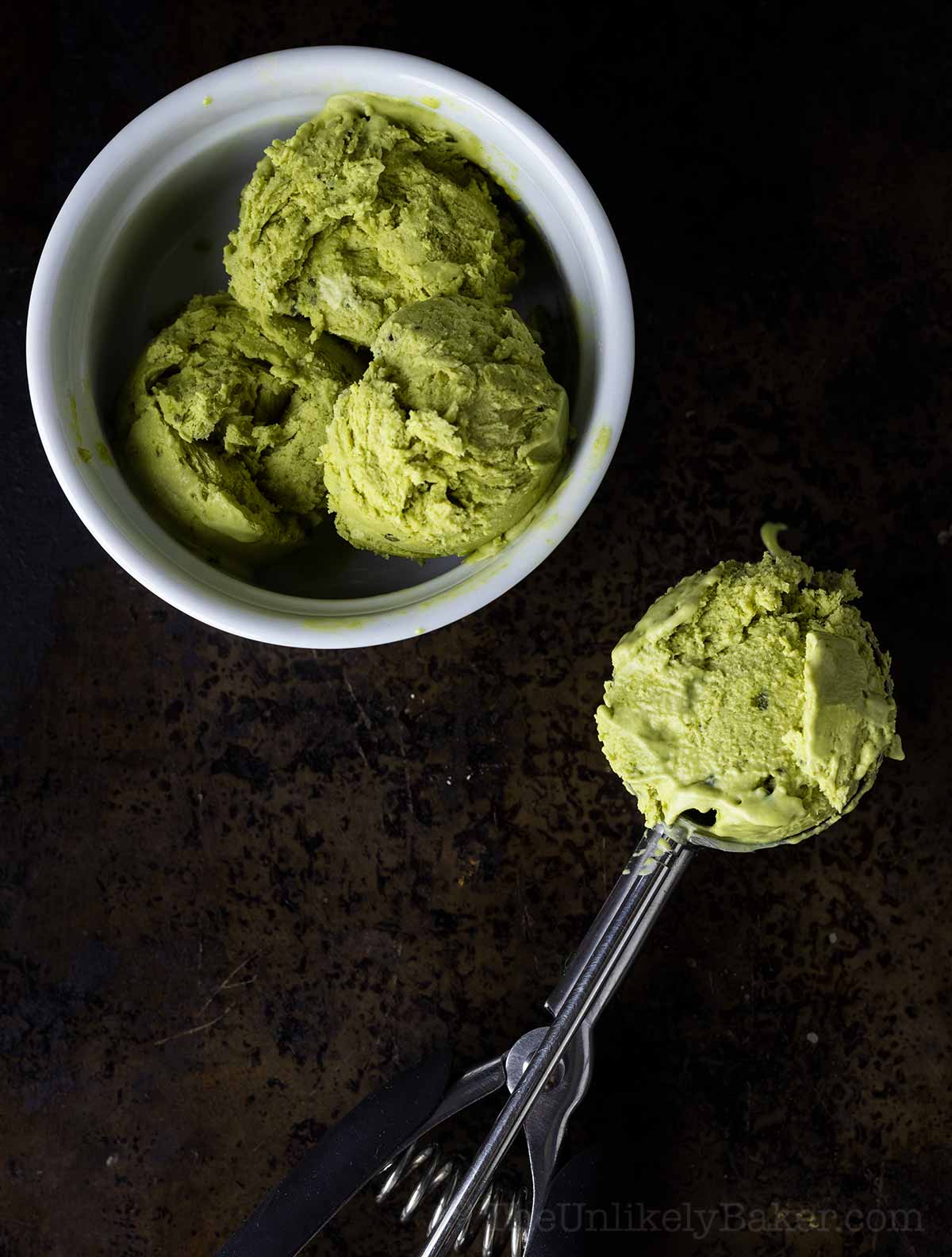 A scoop of Matcha Ice Cream.