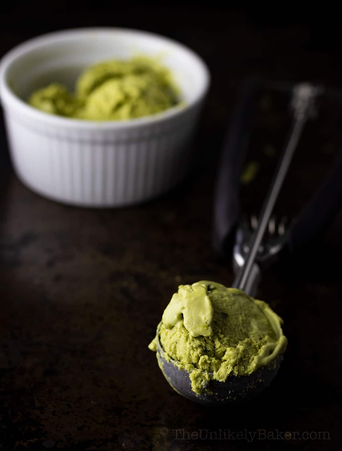 A scoop of Matcha Green Tea Ice Cream.