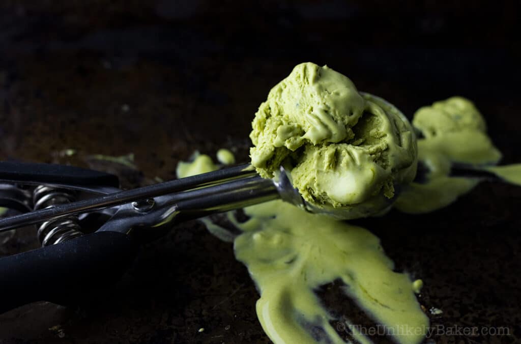 A scoop of Matcha Green Tea Ice Cream.