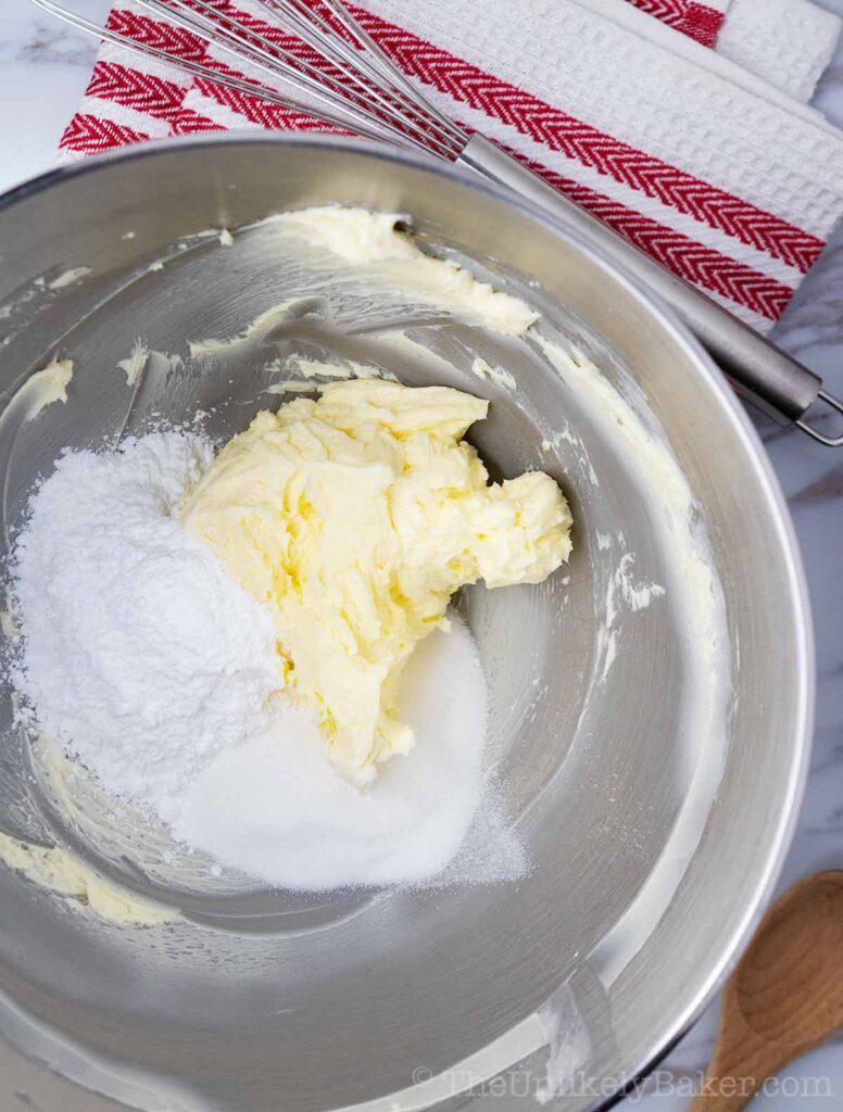 Creamed butter and sugar in bowl