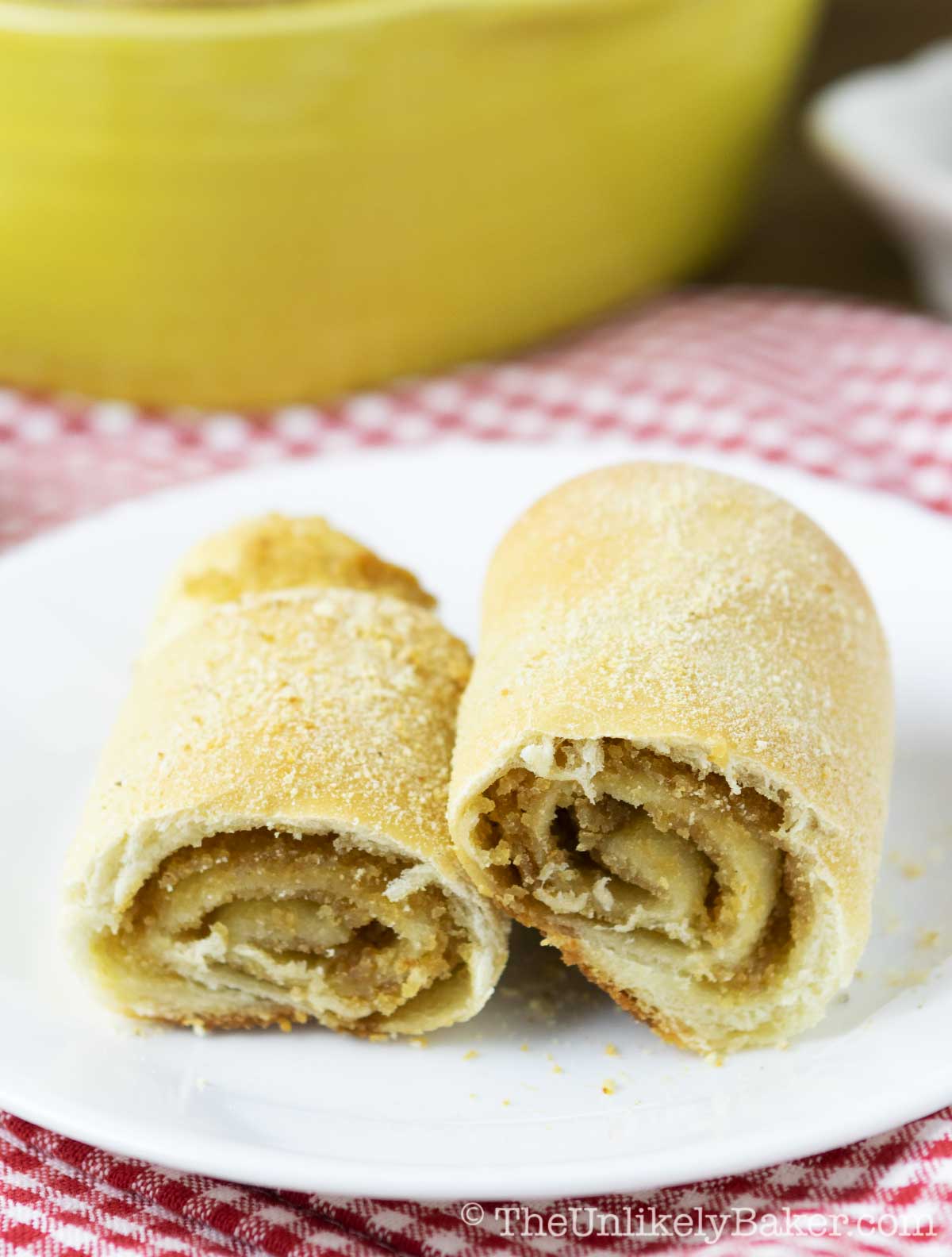 Filipino spanish bread with sweet coconut filling.