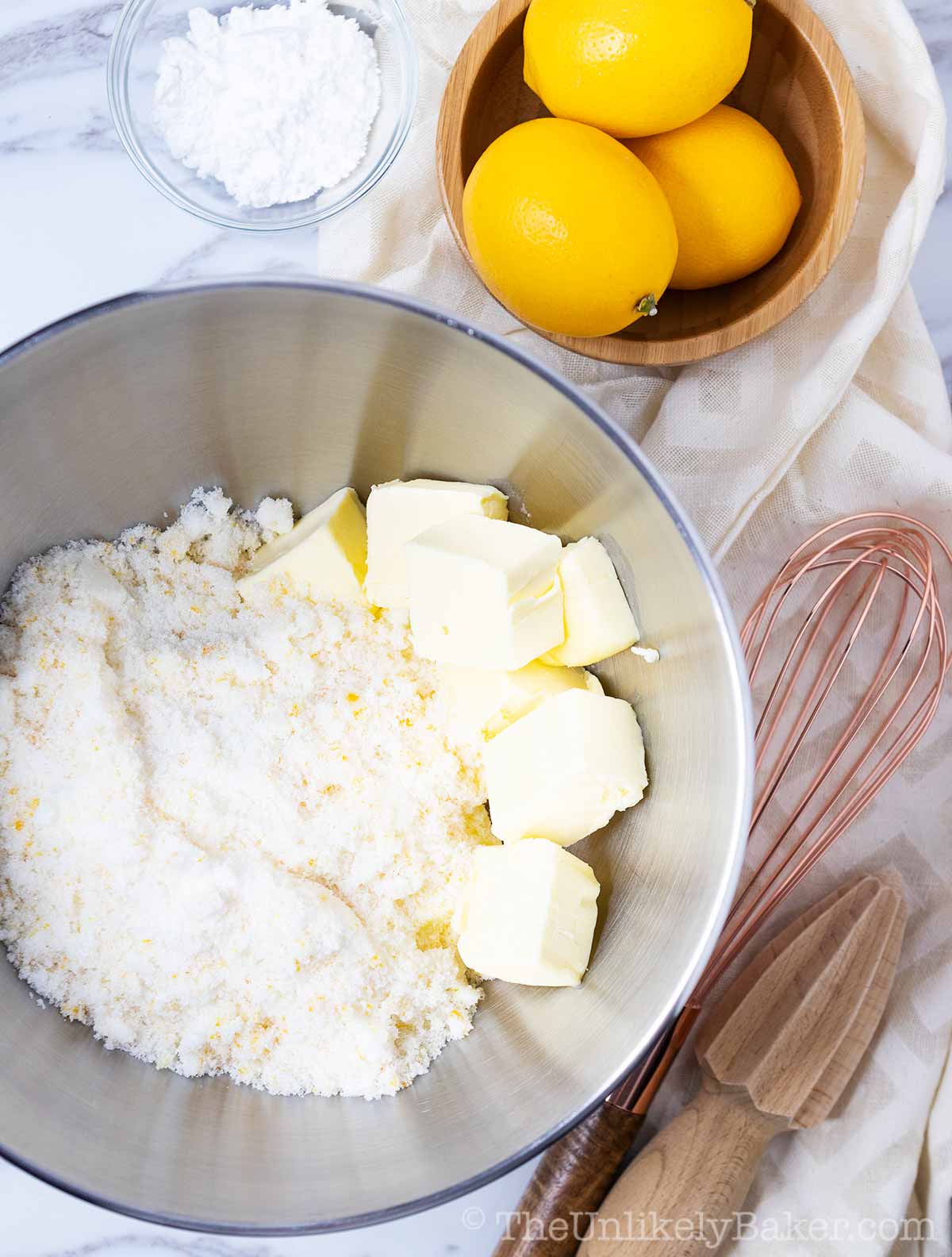 lemon sugar and butter in a bowl