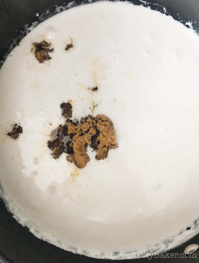 brown sugar dissolved into coconut milk