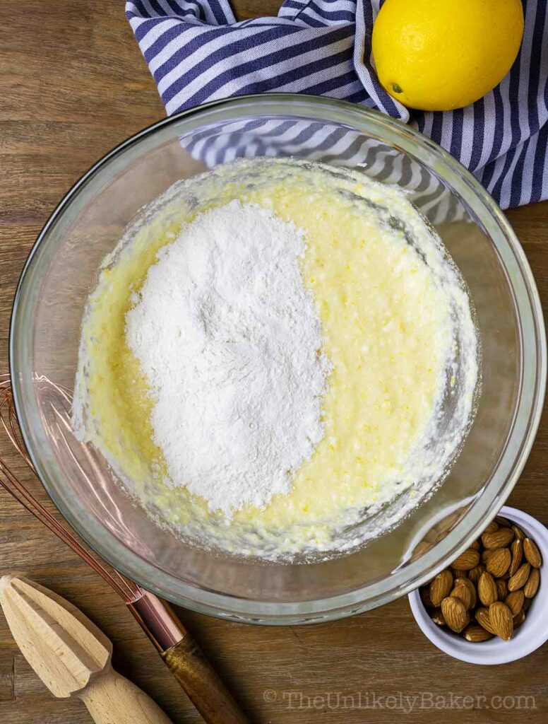 flour on top of ricotta cheese mixture