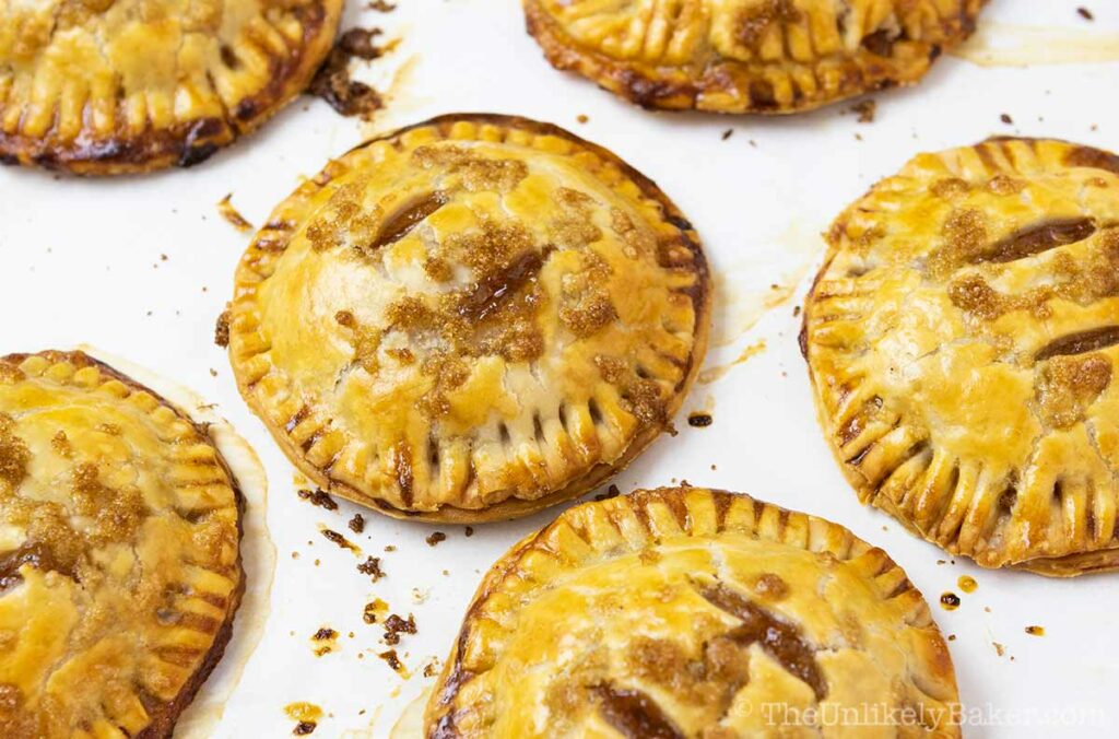 Freshly baked peach mango pocket pies