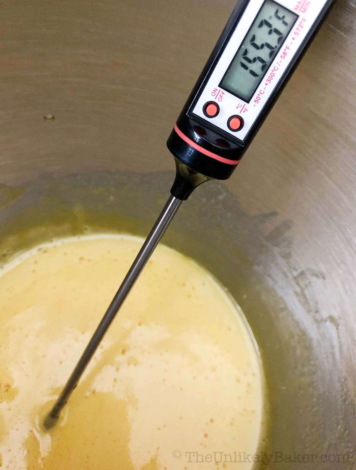 Measuring egg yolk temperature.