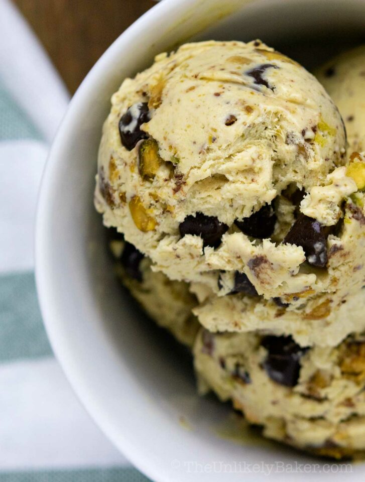 Homemade Pistachio Chocolate Chip Ice Cream - The Unlikely Baker®