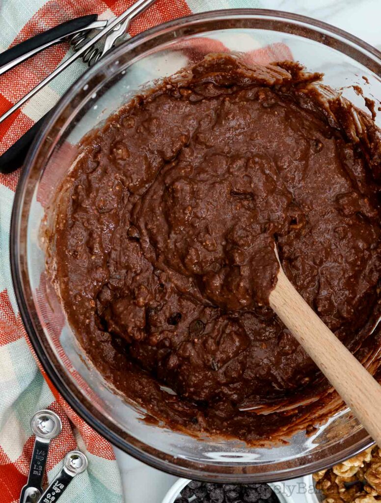 Chocolate ricotta muffin batter in bowl