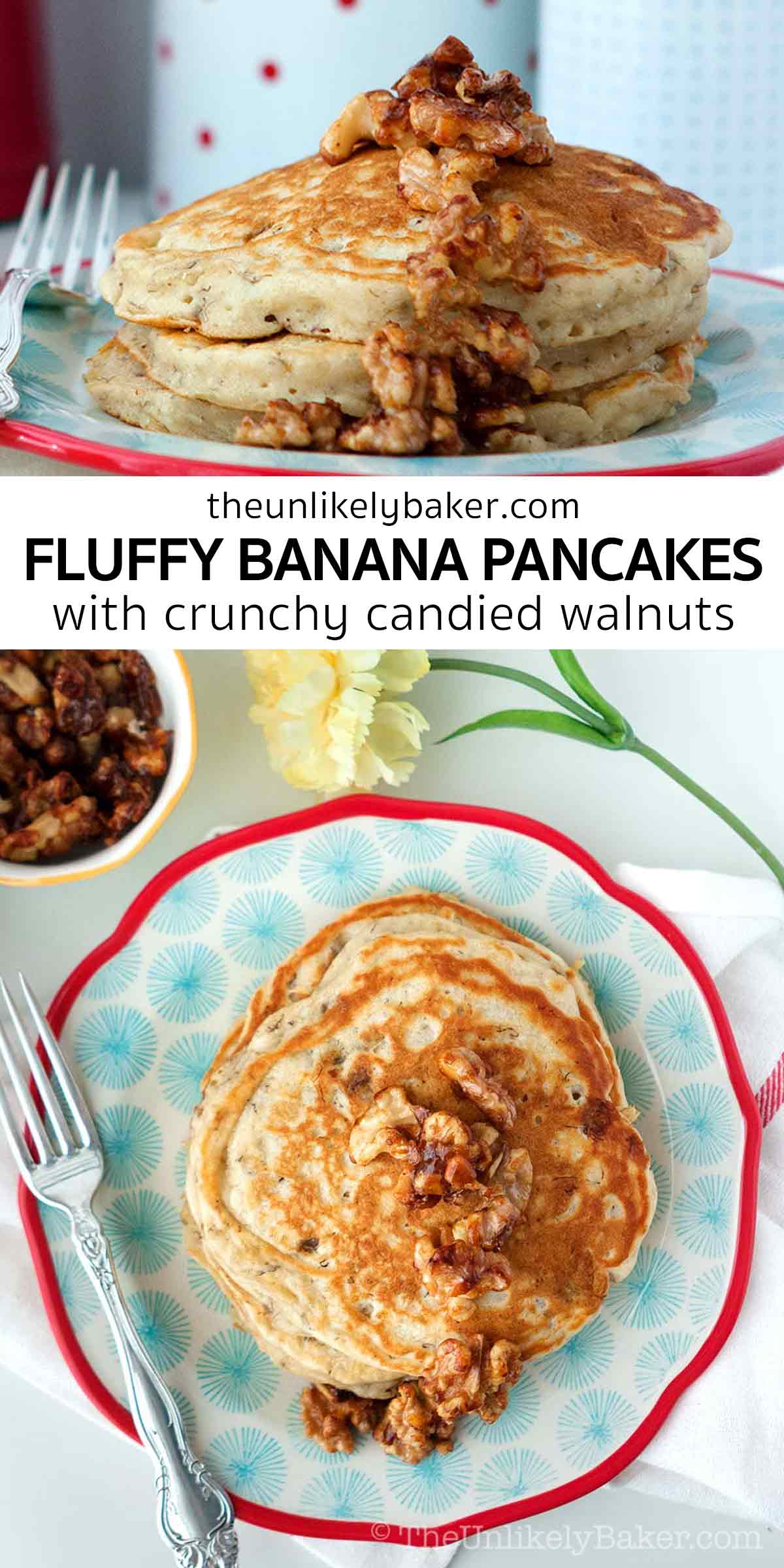 Banana Buttermilk Pancakes with Candied Walnuts The Unlikely Baker®