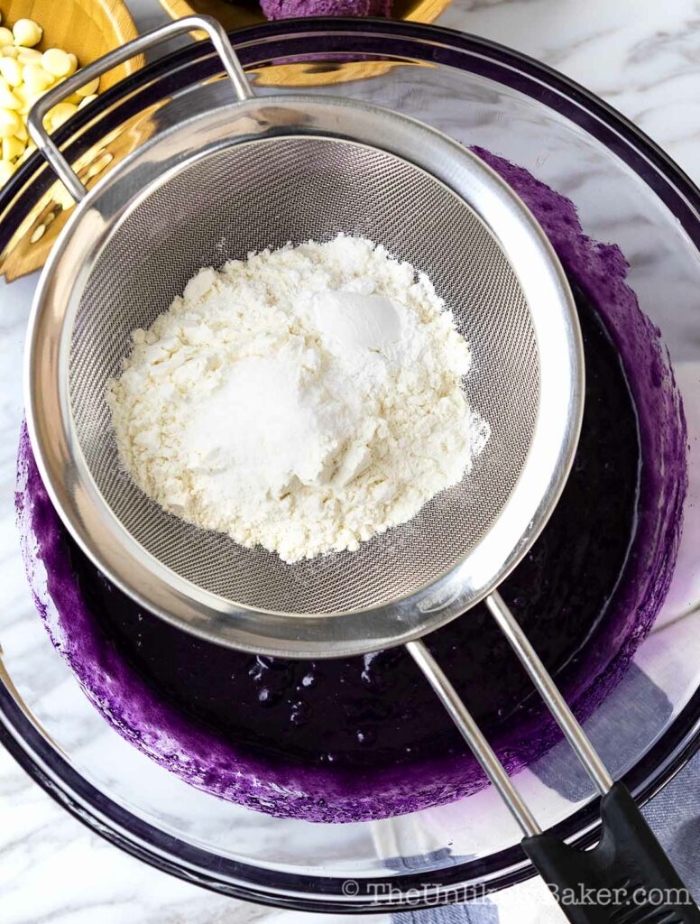 Sift flour into ube mixture