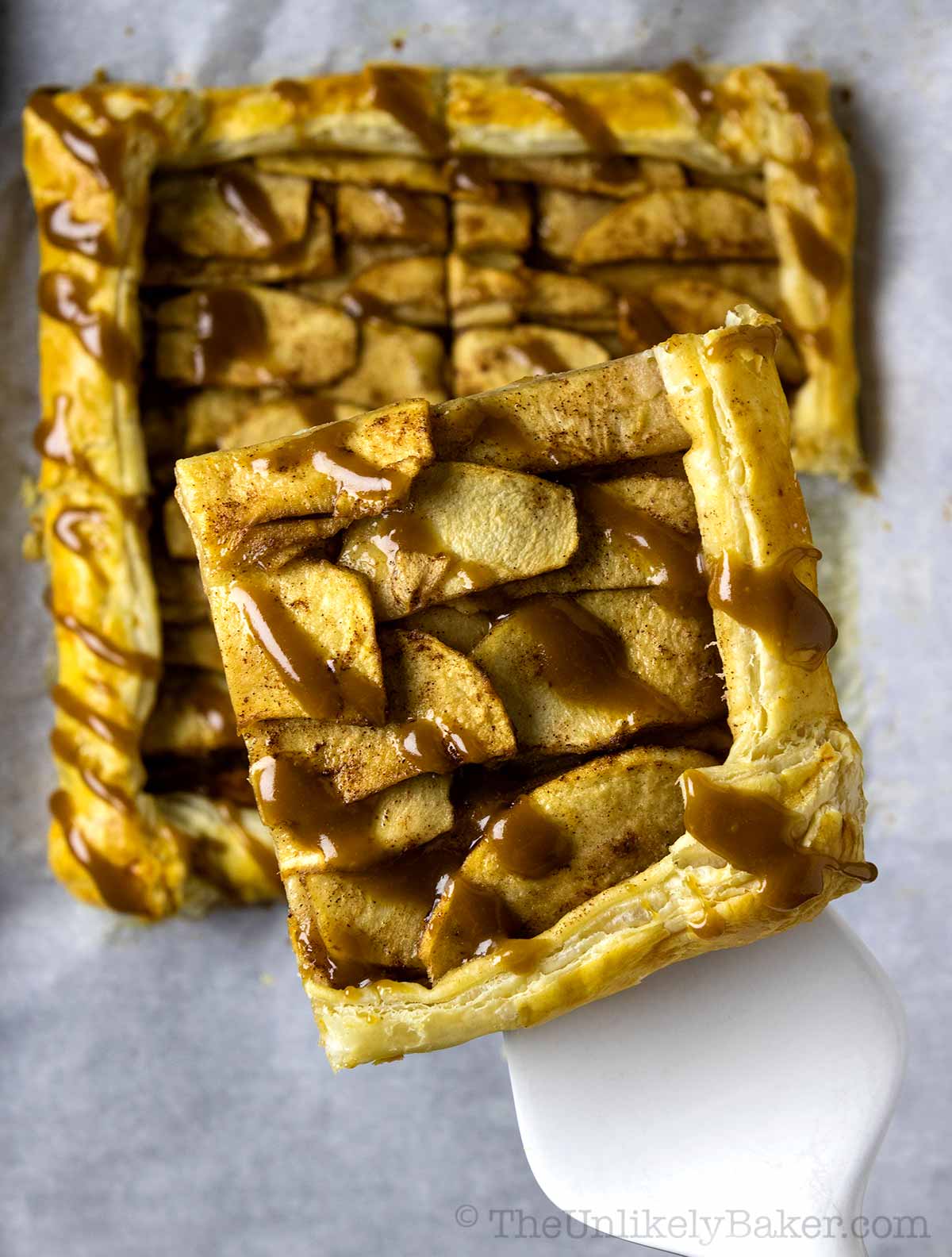 A slice of apple galette puff pastry.