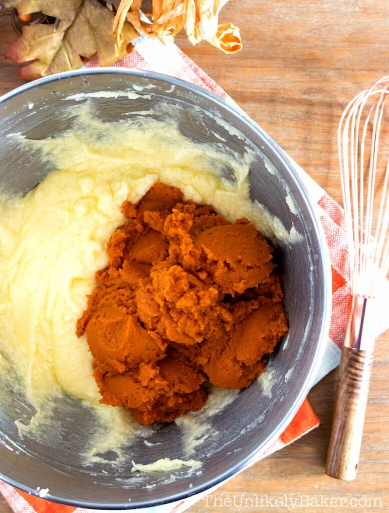 Add pumpkin puree to butter mixture