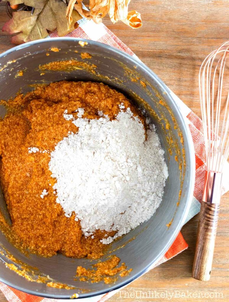 Add flour mixture to pumpkin mixture