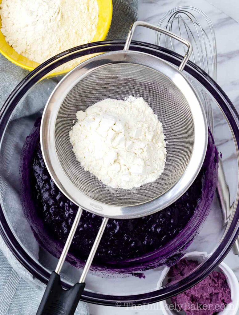 Sift flour into ube mixture