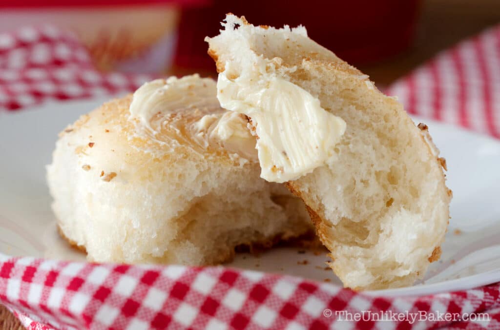 Soft and chewy pandesal served with butter